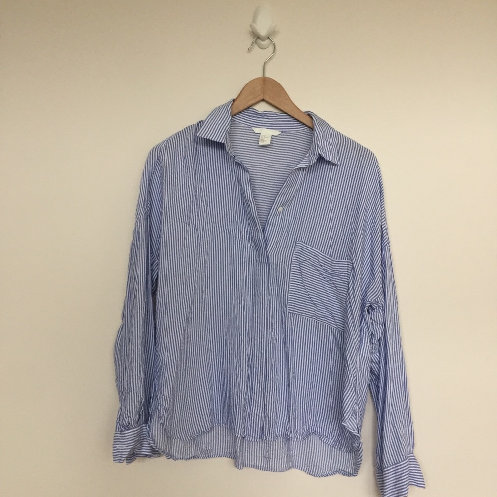 Boxy blue & white pinstripe button down